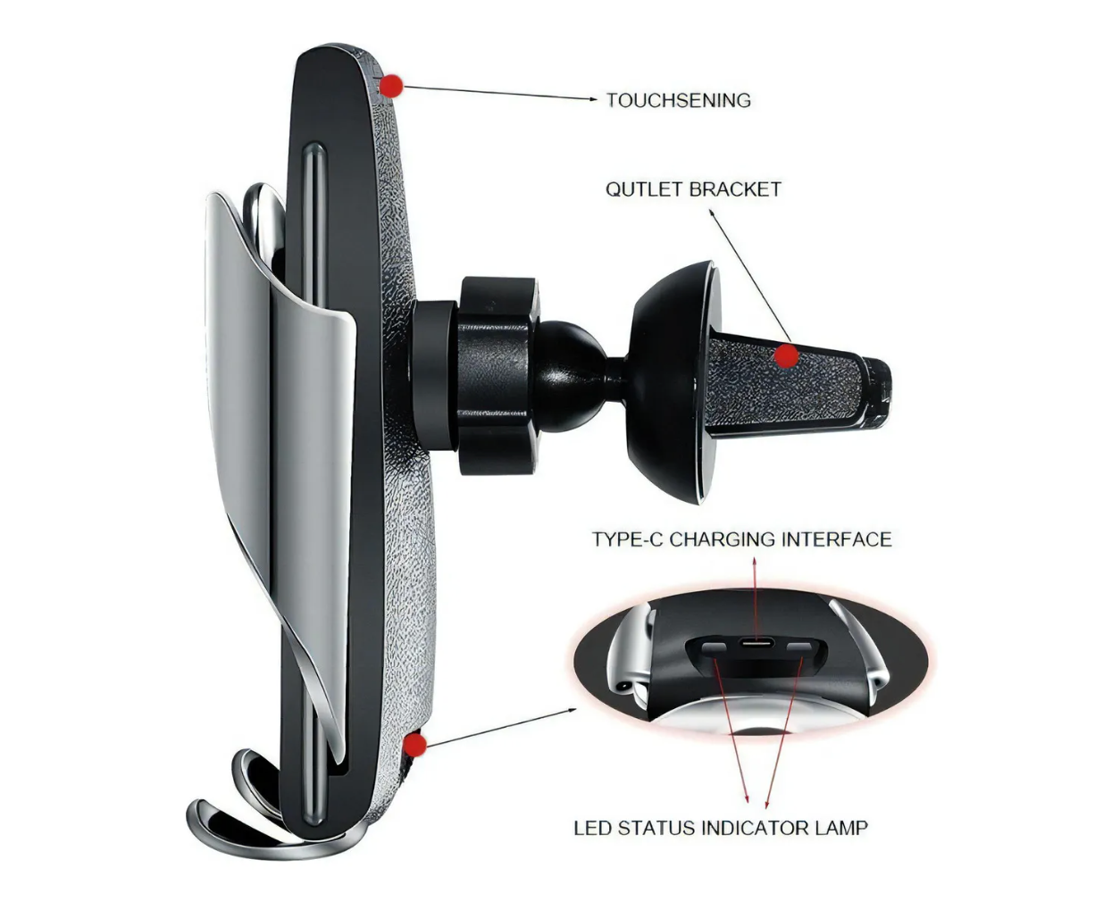 Cargador Inalambrico Auto Sensor Inteligente Rejilla Dorado – imagen 2