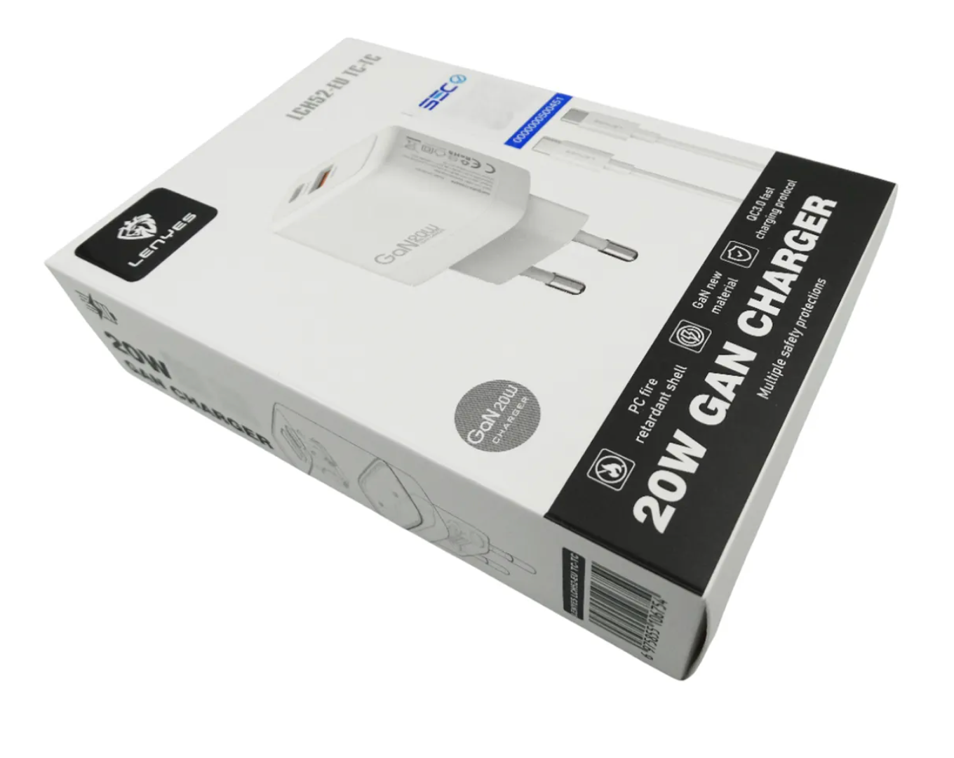 Cargador Lenyes Lch52 Gan Dual 20w + Cable Tipo C Blanco – imagen 3