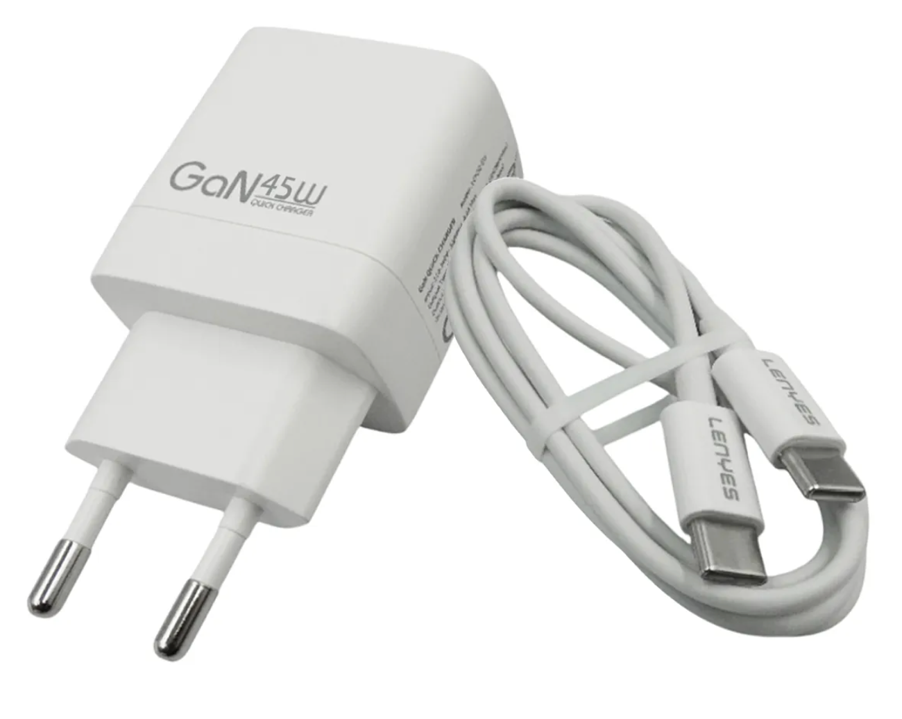Cargador Lenyes Lch76 Gan Dual 45w + Cable Tipo C Blanco – imagen 2