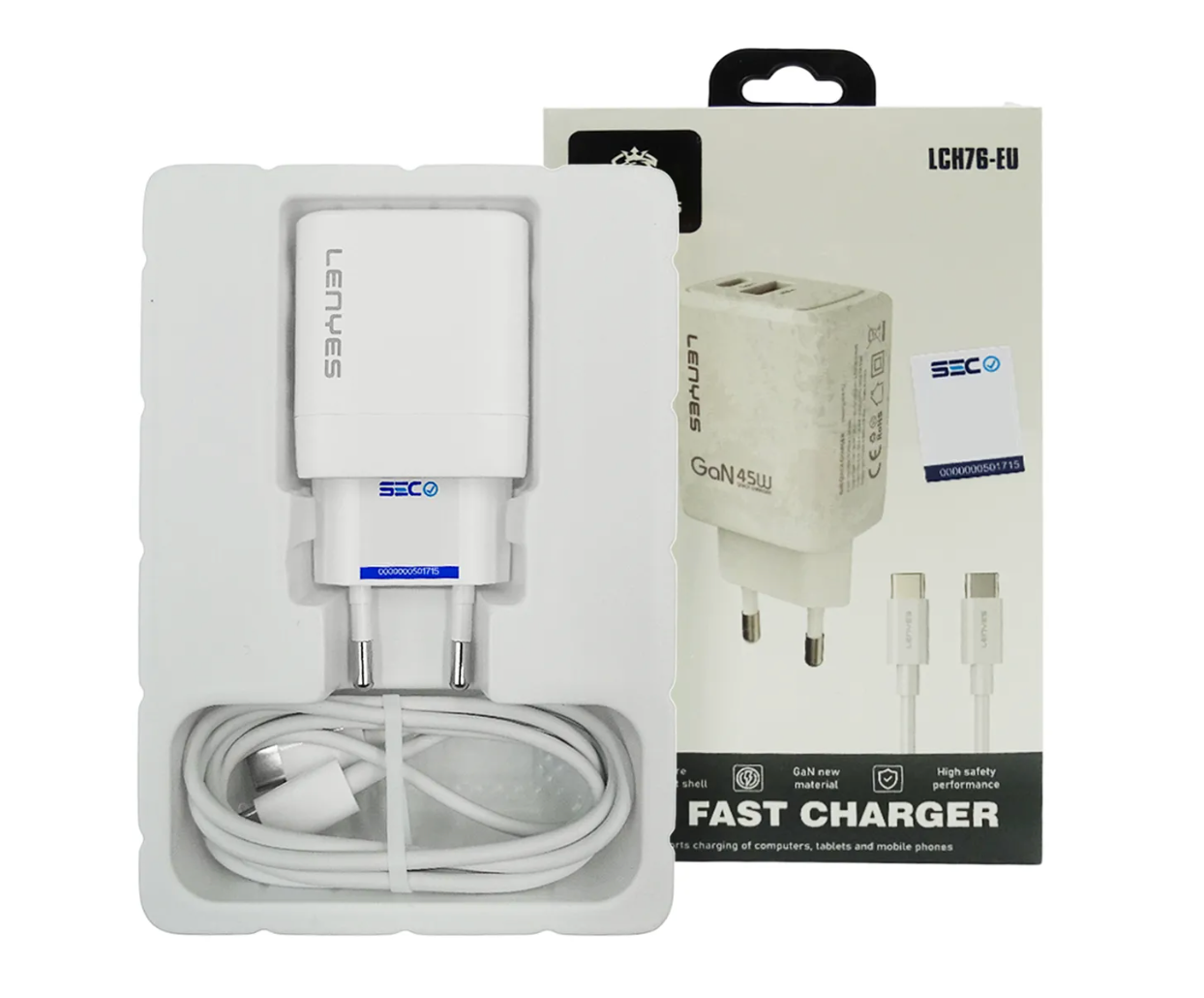 Cargador Lenyes Lch76 Gan Dual 45w + Cable Tipo C Blanco – imagen 3