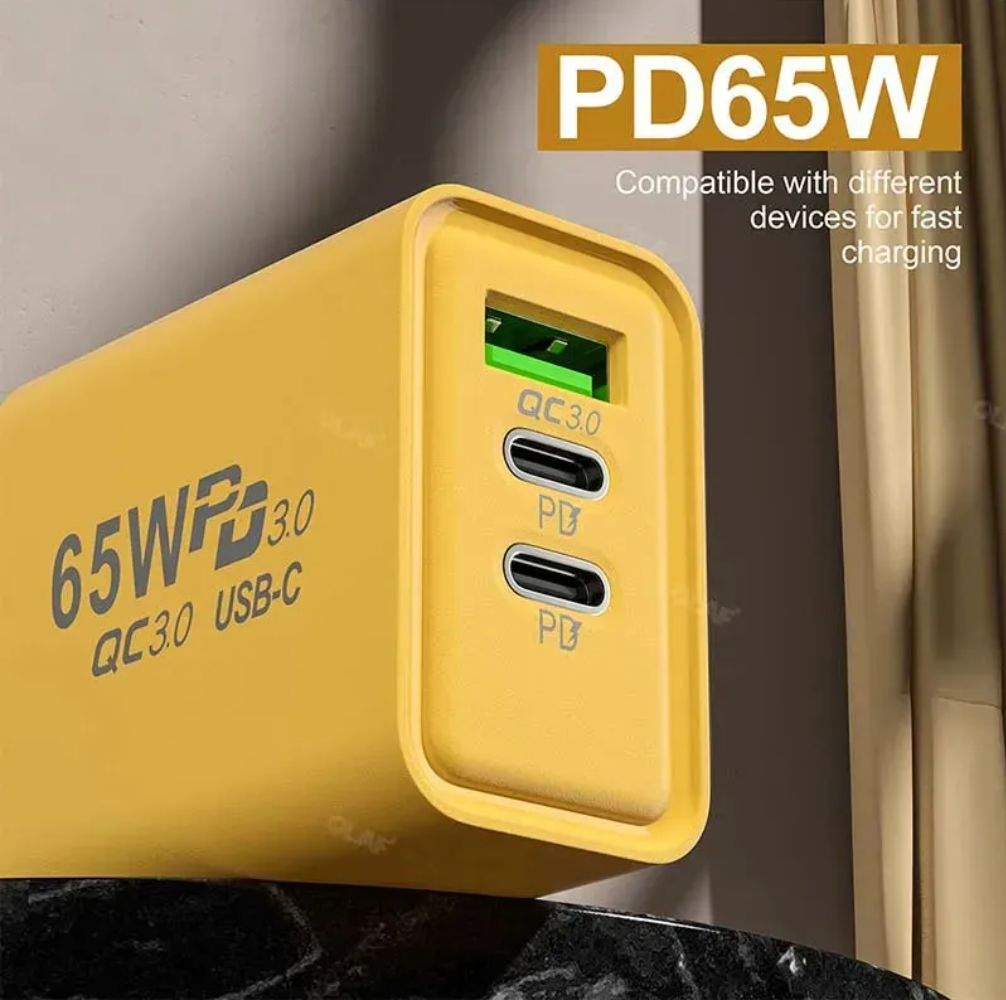 Cargador Pd 65w Carga Rapida Doble Usb C Quickcharge 3.0 Amarillo – imagen 2