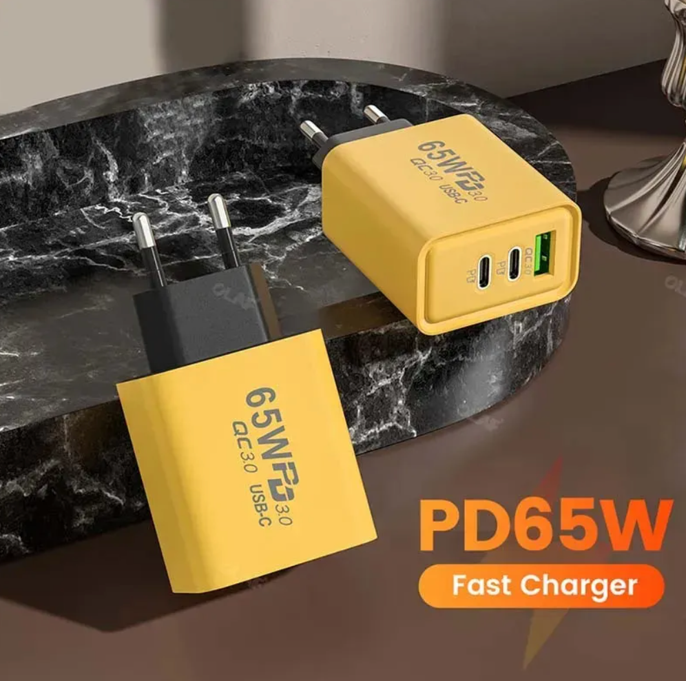 Cargador Pd 65w Carga Rapida Doble Usb C Quickcharge 3.0 Amarillo – imagen 3