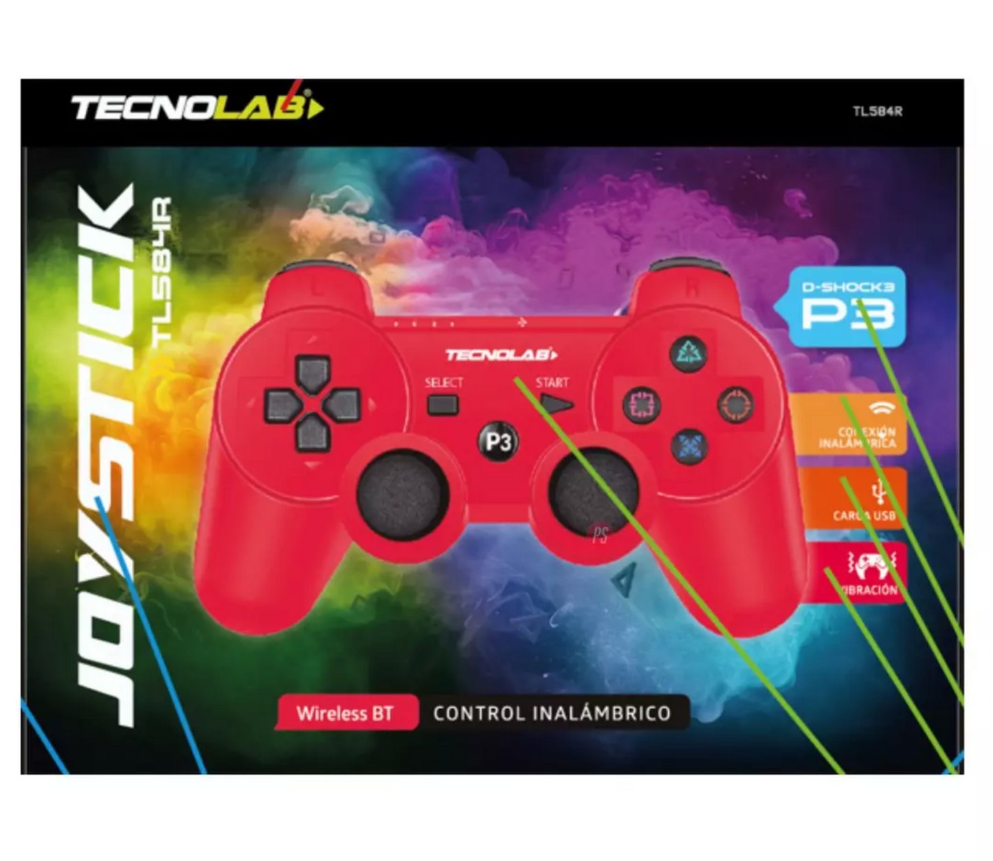 Control Joystick Bluetooth Tecnolab Para Ps3 Rojo – imagen 2