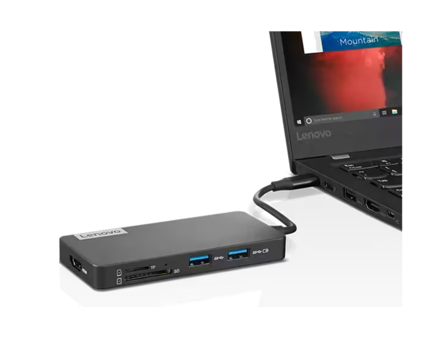 Adaptador Hub Lenovo 7 en 1 Tipo C Usb Hdmi Micro Sd Negro