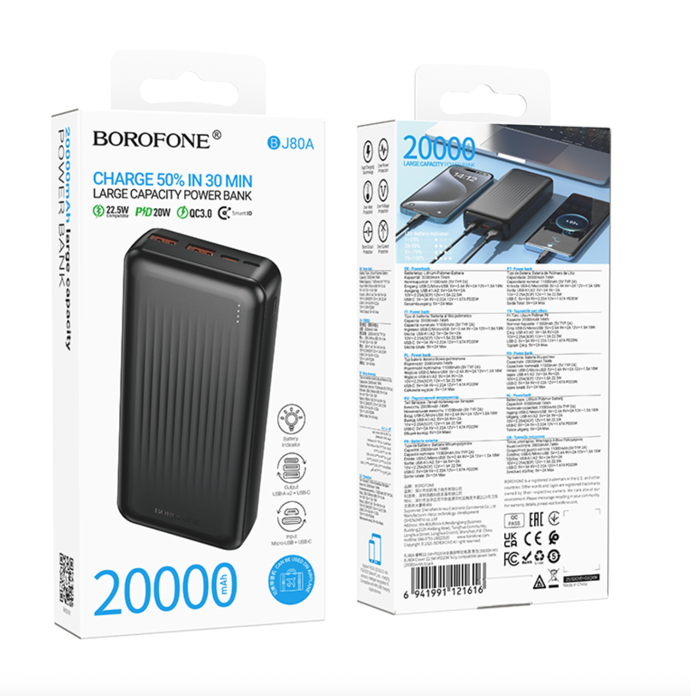 Powerbank Carga Rapida Borofone Bj80a 20000 Mah 22.5w Negro – imagen 3