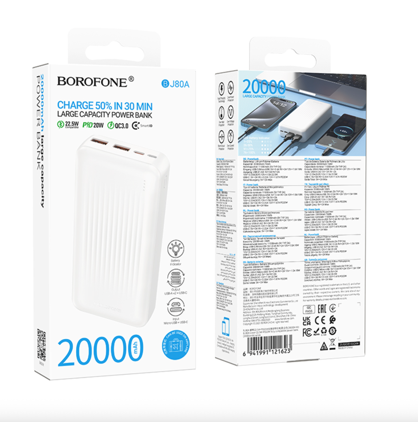 Powerbank Carga Rapida Borofone Bj80a 20000 Mah 22.5w Blanco – imagen 3