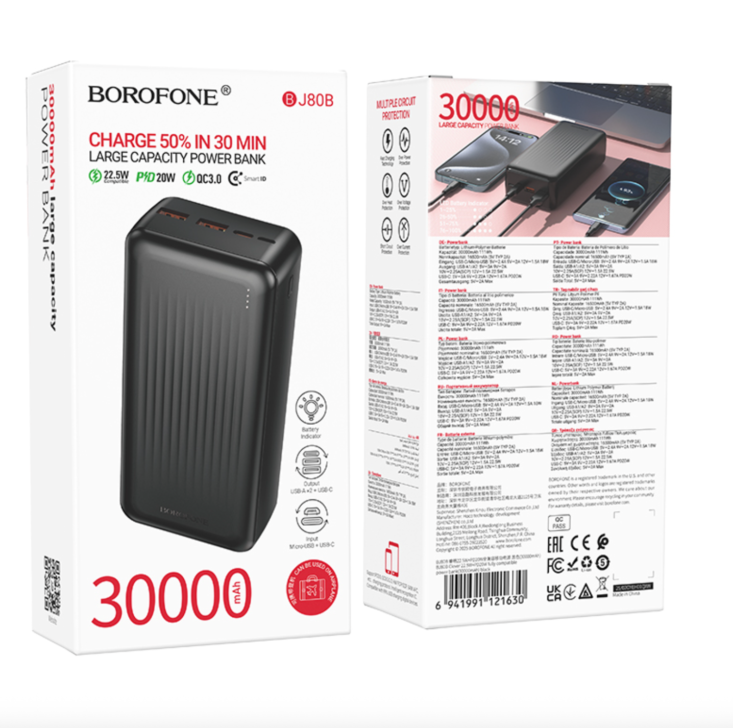 Powerbank Carga Rapida Borofone Bj80b 30000 Mah 22.5w Negro – imagen 3