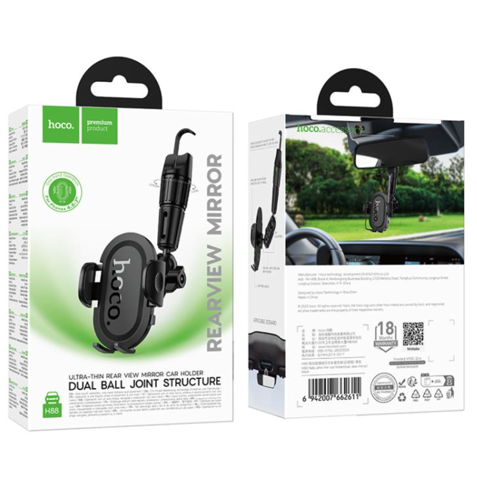 Soporte De Auto Espejo Retrovisor Hoco H88 Negro – imagen 2
