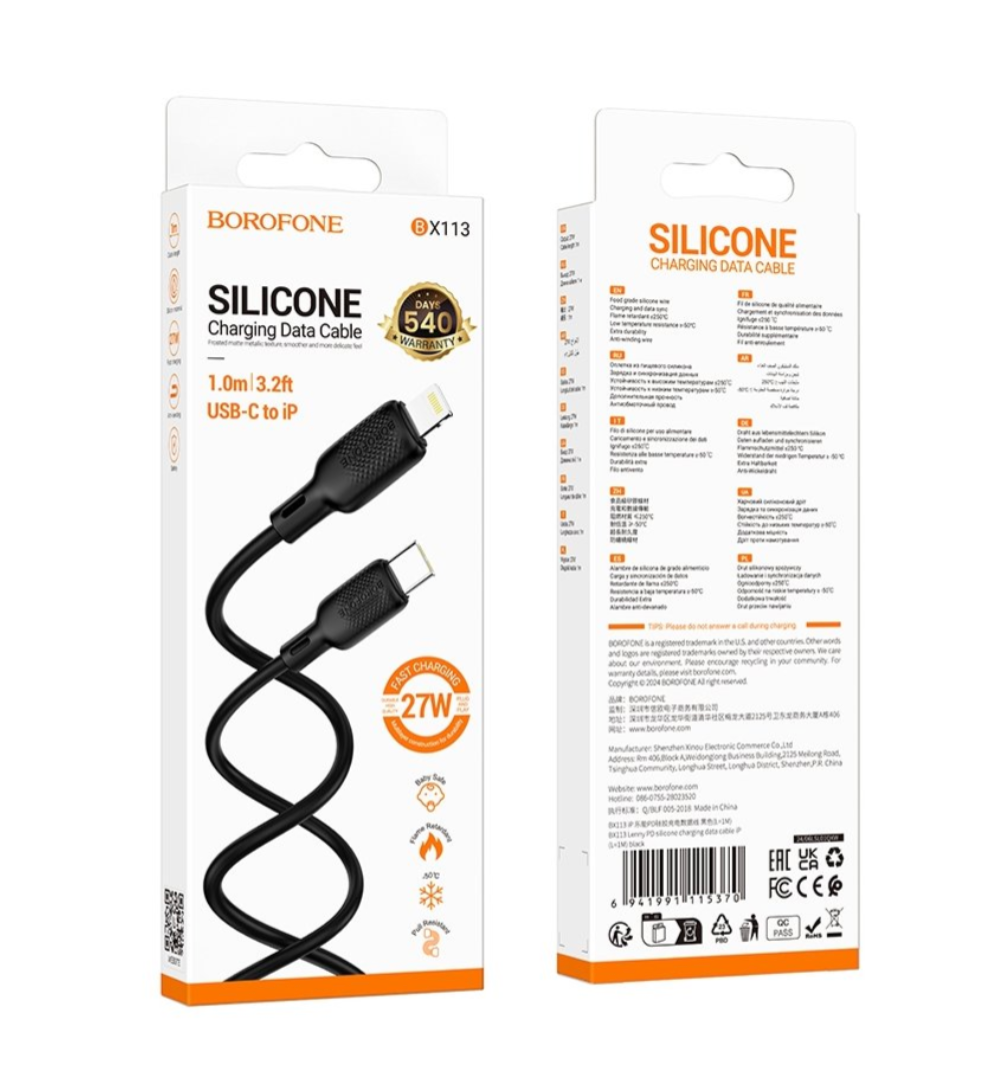 Cable Tipo C Para Lightning Borofone Bx113 1 Metro Negro – imagen 2