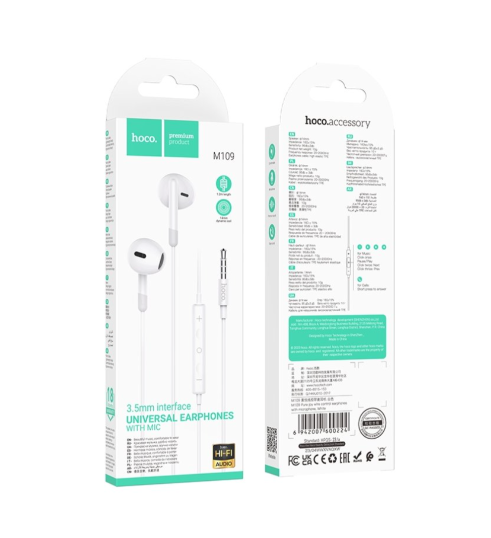 Audífonos In Ear Hoco M109 Con Cable 3.5mm Blanco – imagen 3