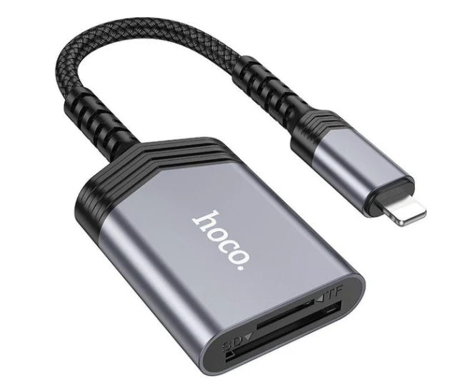 Lector De Tarjetas Trenzado Para Lightning Hoco Ua25 Gris – imagen 2