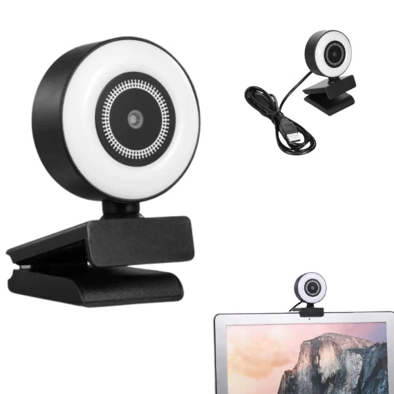 Camara Web Hd 1080P Usb Led Aro Luz Con Soporte Negro – imagen 4