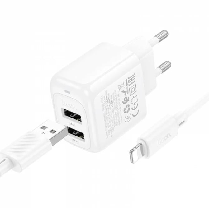 Cargador Hoco Cs51a 12w Dual + Cable Lightning Blanco – imagen 3