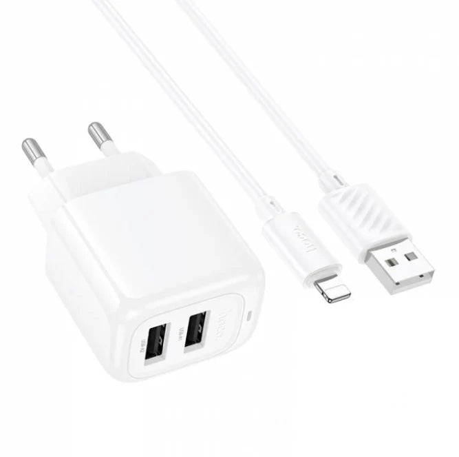 Cargador Hoco Cs51a 12w Dual + Cable Lightning Blanco