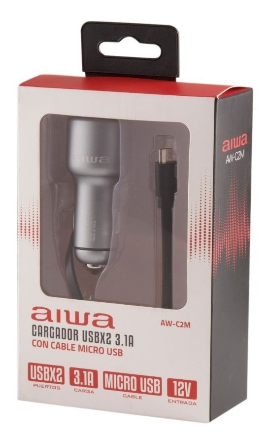 Cargador De Auto Aiwa Usb 3.1a Cable Lightning Iphone Aluminio – imagen 2