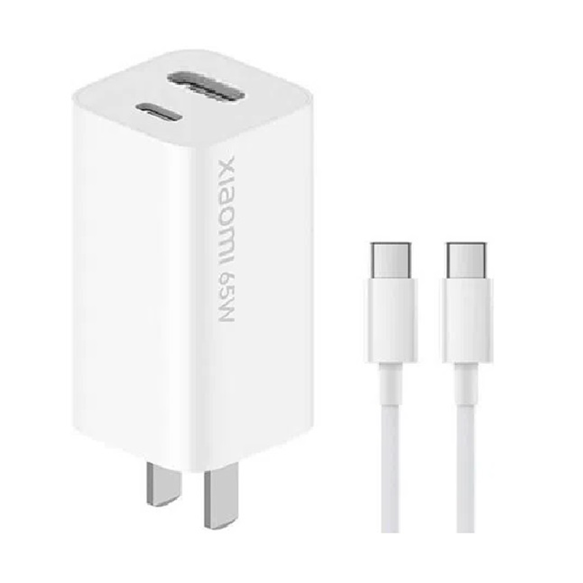 Cargador Xiaomi 65w Doble Puerto Tecnología GaN + Cable Tipo C Blanco