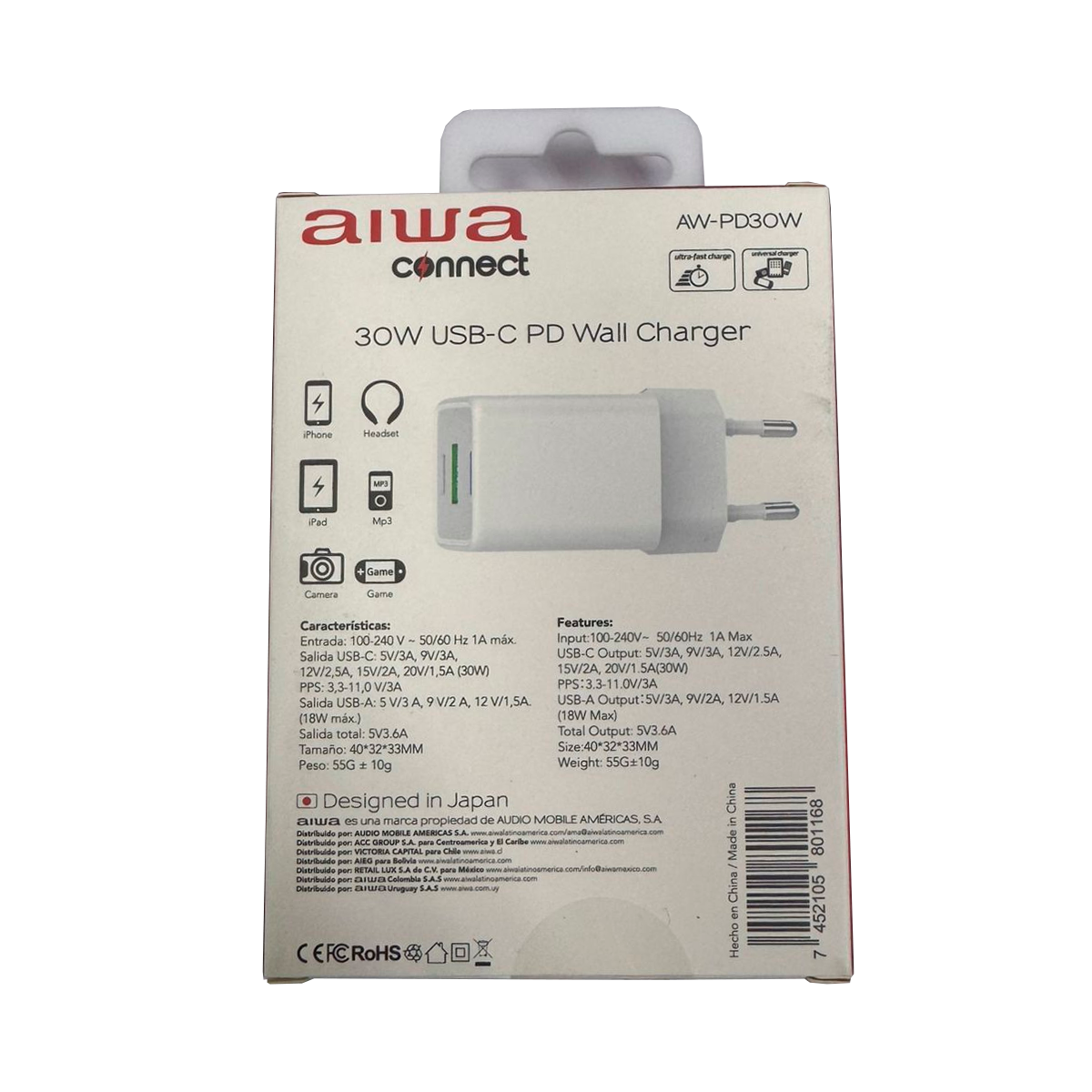 Cargador Carga Rapida Aiwa 30w Usb Tipo C Blanco – imagen 3