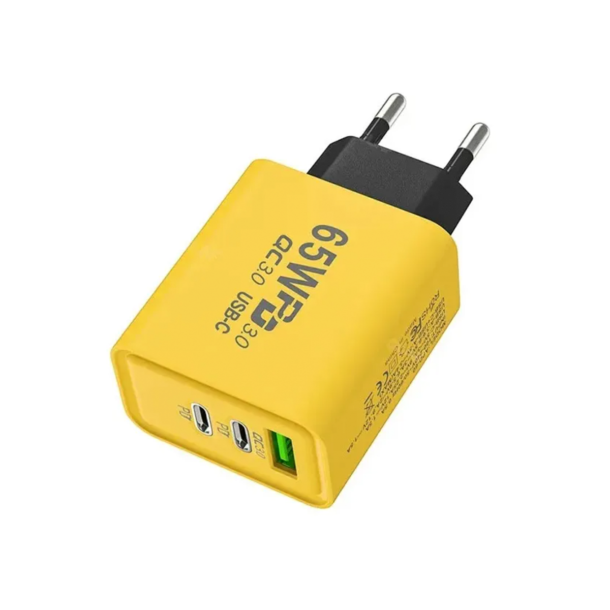 Cargador Pd 65w Carga Rapida Doble Usb C Quickcharge 3.0 Amarillo