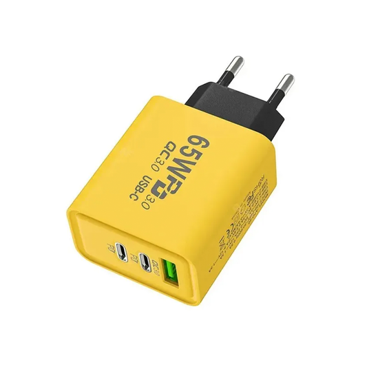 Cargador Pd 65w Carga Rapida Doble Usb C Quickcharge 3.0 Amarillo