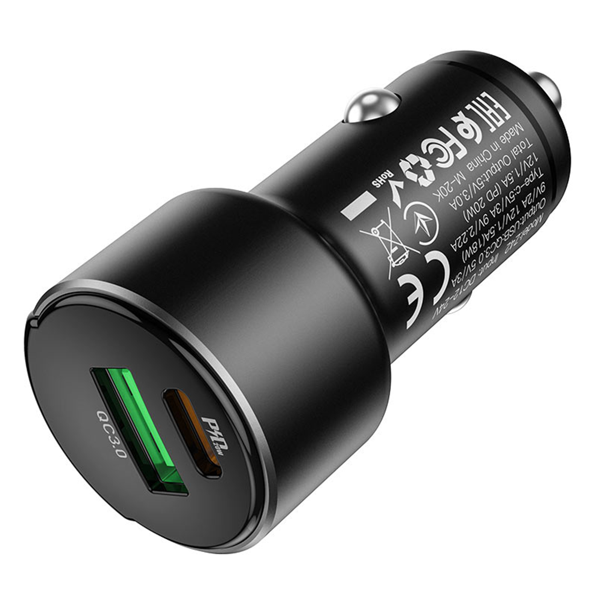 Cargador De Auto Doble Usb Tipo C Hoco Z42 Negro