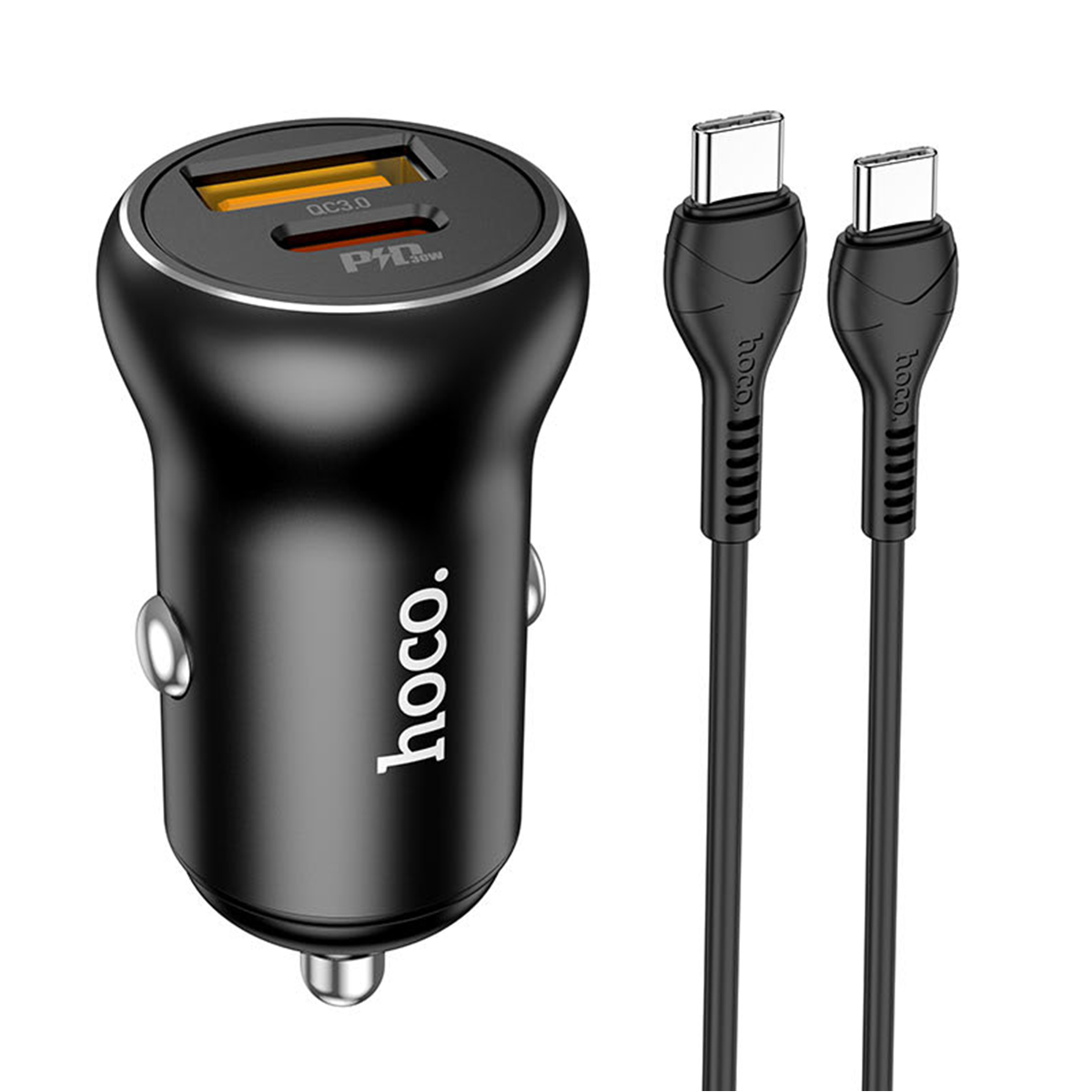 Cargador de Auto Hoco Carga Rapida 30w Nz5 + Cable Tipo C Negro