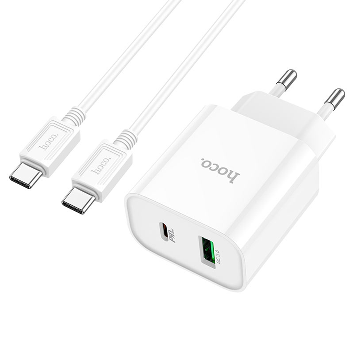 Cargador Hoco C80a 20w Carga Rapida QC3.0 + Cable Tipo C Blanco