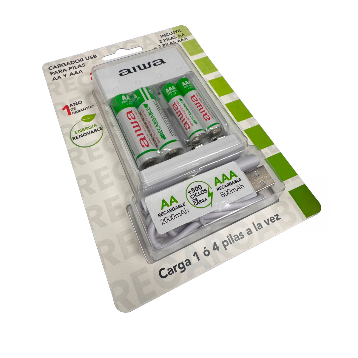 Cargador De Pilas Aiwa Aa y aaa + 4 Pilas Bc-0807t Blanco – imagen 3