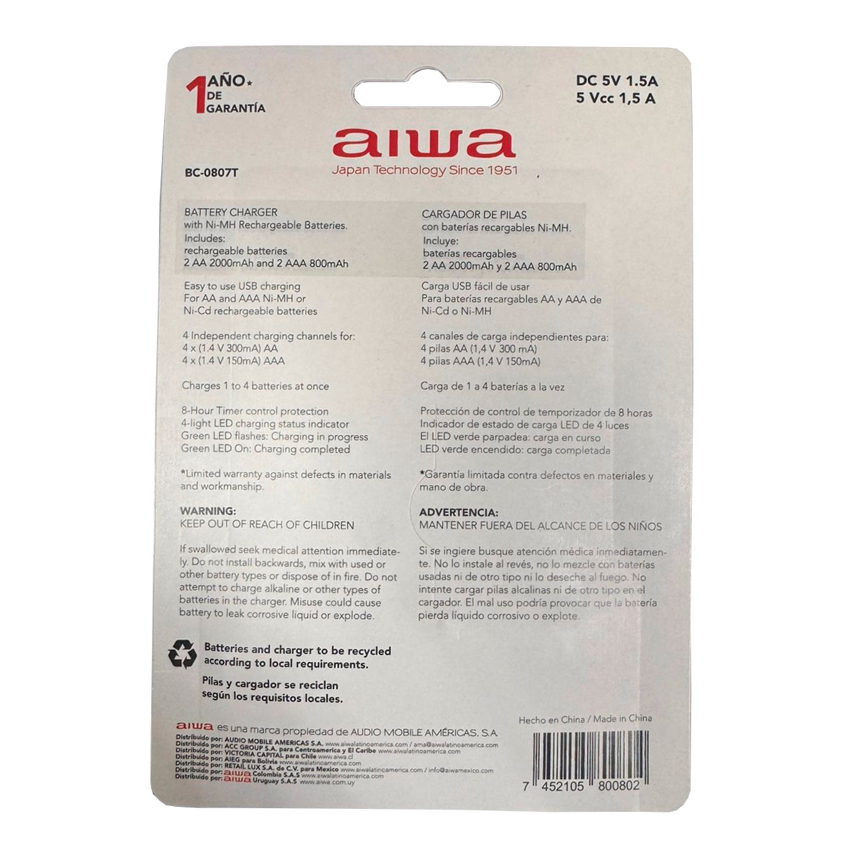 Cargador De Pilas Aiwa Aa y aaa + 4 Pilas Bc-0807t Blanco – imagen 2