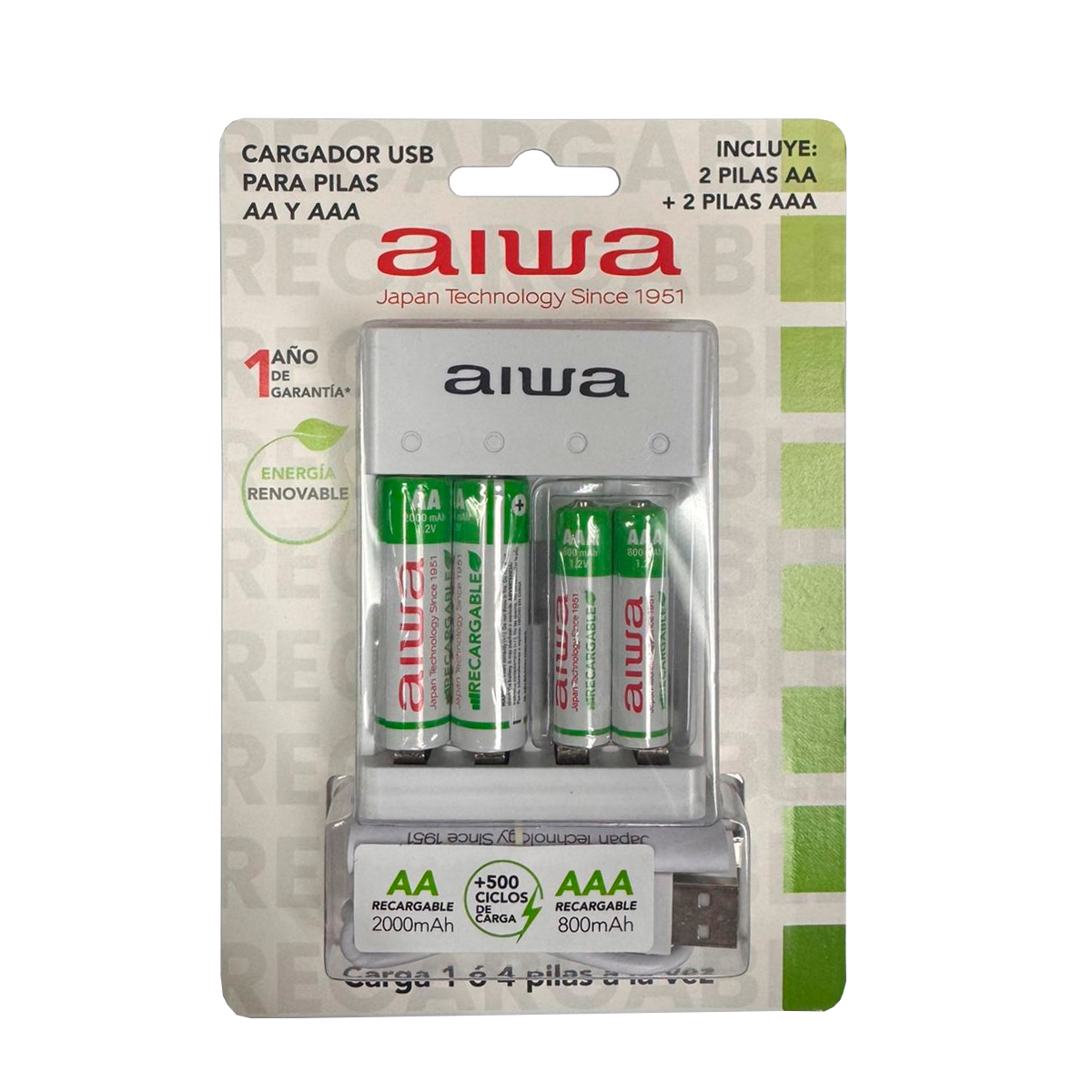 Cargador De Pilas Aiwa Aa y aaa + 4 Pilas Bc-0807t Blanco
