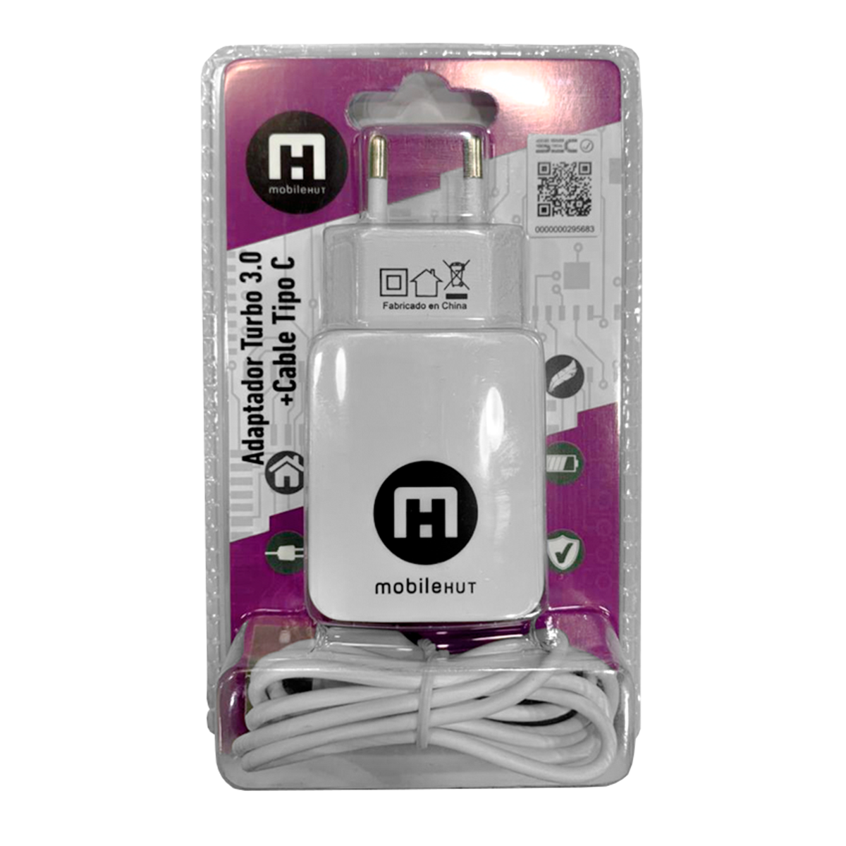 Cargador Adaptador Turbo 3.0 + Cable Tipo C Blanco