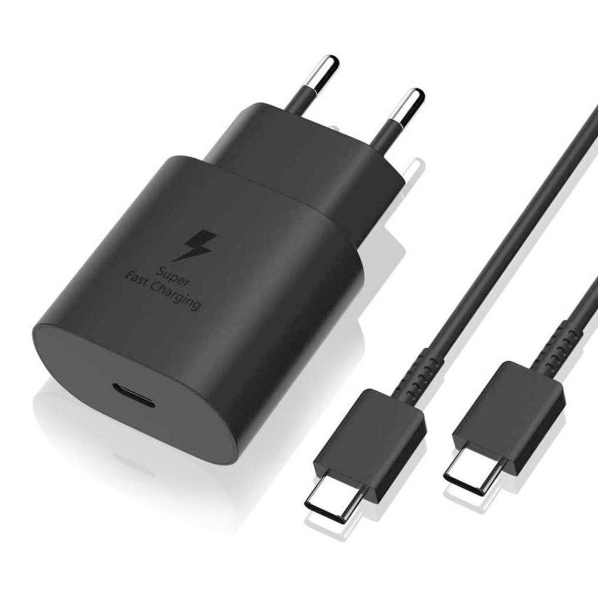Cargador Super Carga Rapida + Cable Tipo C 25w Para Samsung Negro