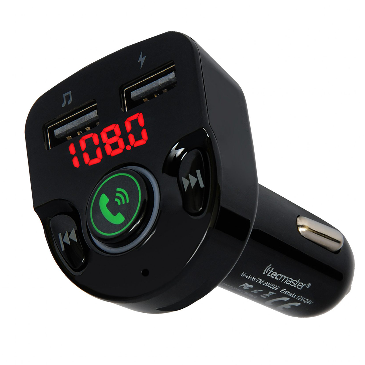 Transmisor Fm Radio Bluetooth Auto Tecmaster Negro