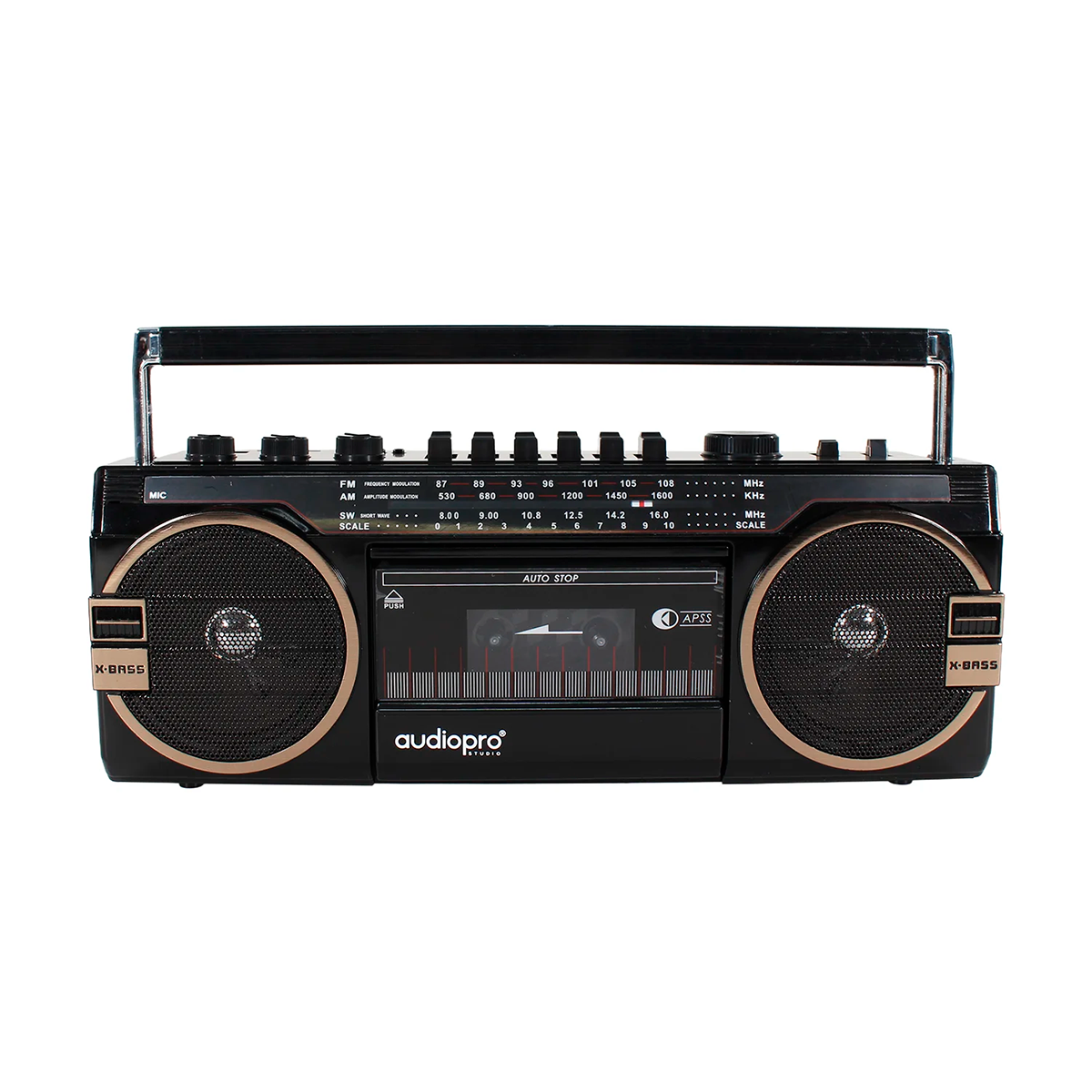 Radio Portatil Bluetooth Retro Con Cassette Usb Sd X-bass Audiopro Negro