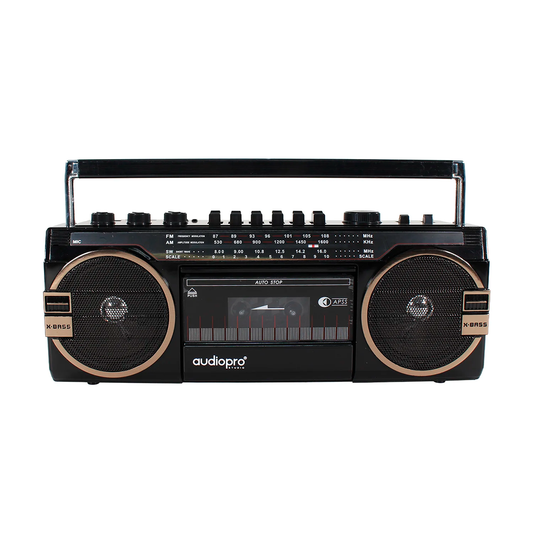 Radio Portatil Bluetooth Retro Con Cassette Usb Sd X-bass Audiopro Negro