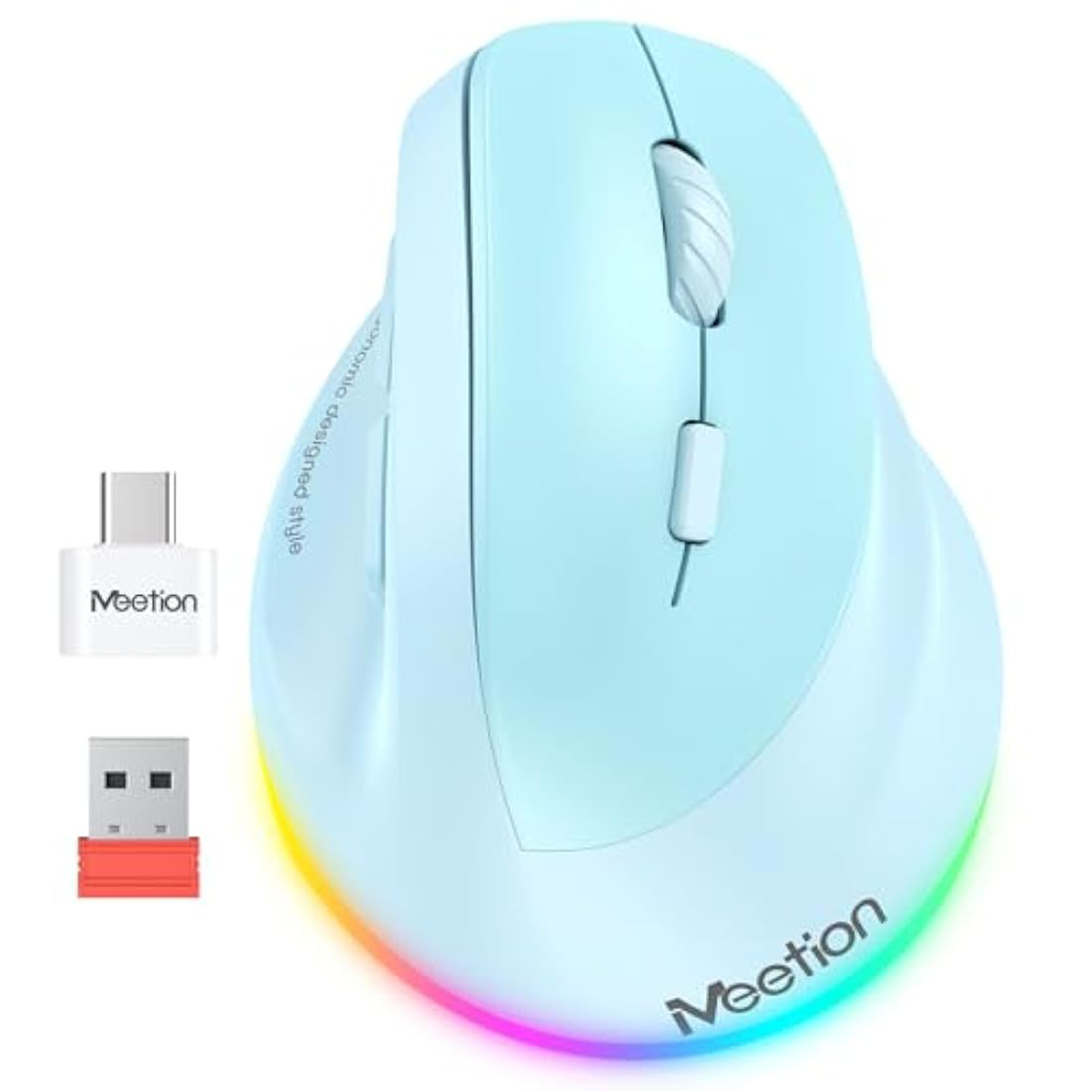 Mouse Vertical Dual Wireless Bluetooth Meetion Btm010r Azul