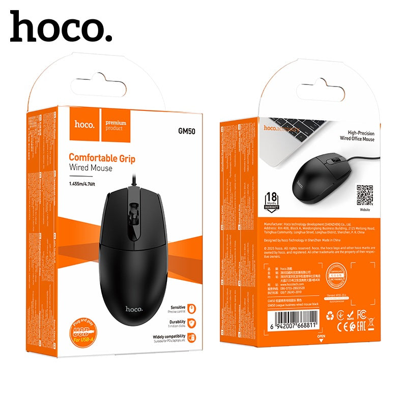 Mouse Con Cable Hoco Gm50 1000 Dpi Negro – imagen 2