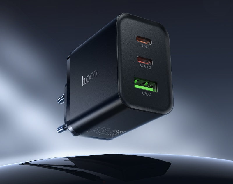 Cargador Carga Rapida Hoco N75 Triple 65w + Cable Tipo C Negro – imagen 3