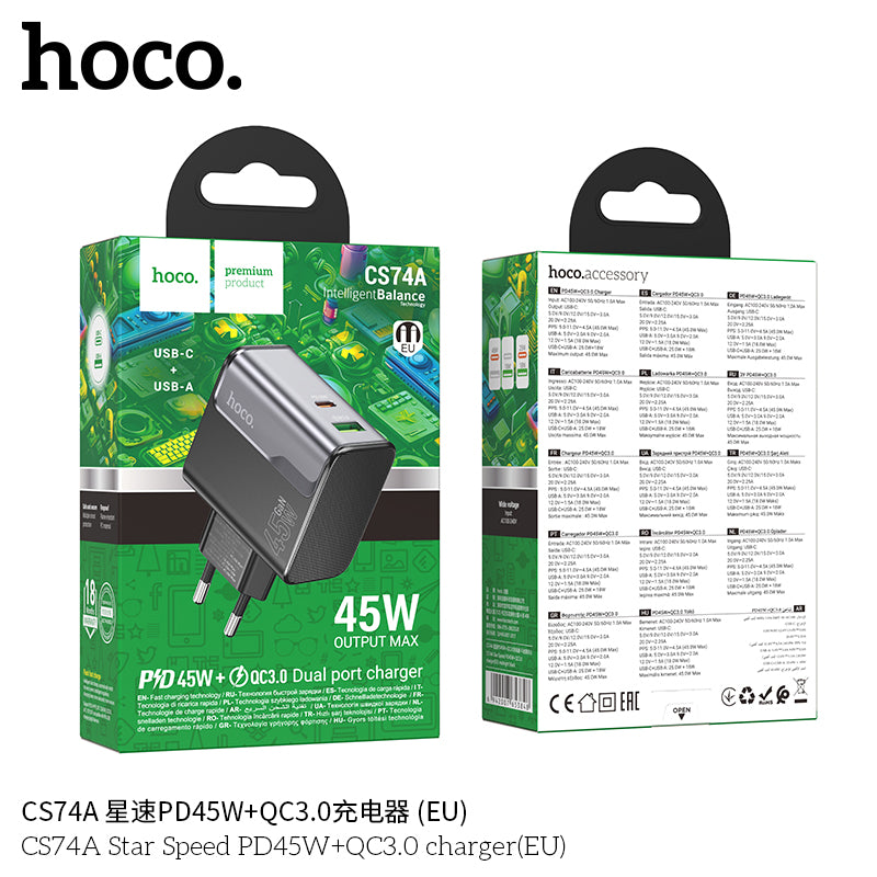 Cargador Carga Rapida Hoco Cs74a 45w Tipo C Usb Negro – imagen 4