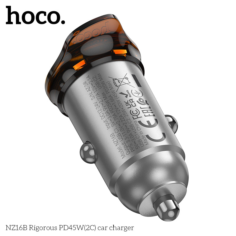 Cargador De Auto Hoco Nz16b Dual Tipo C Negro – imagen 2