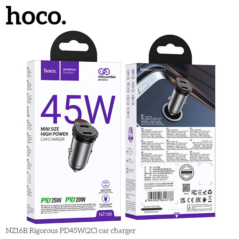 Cargador De Auto Hoco Nz16b Dual Tipo C Negro – imagen 3