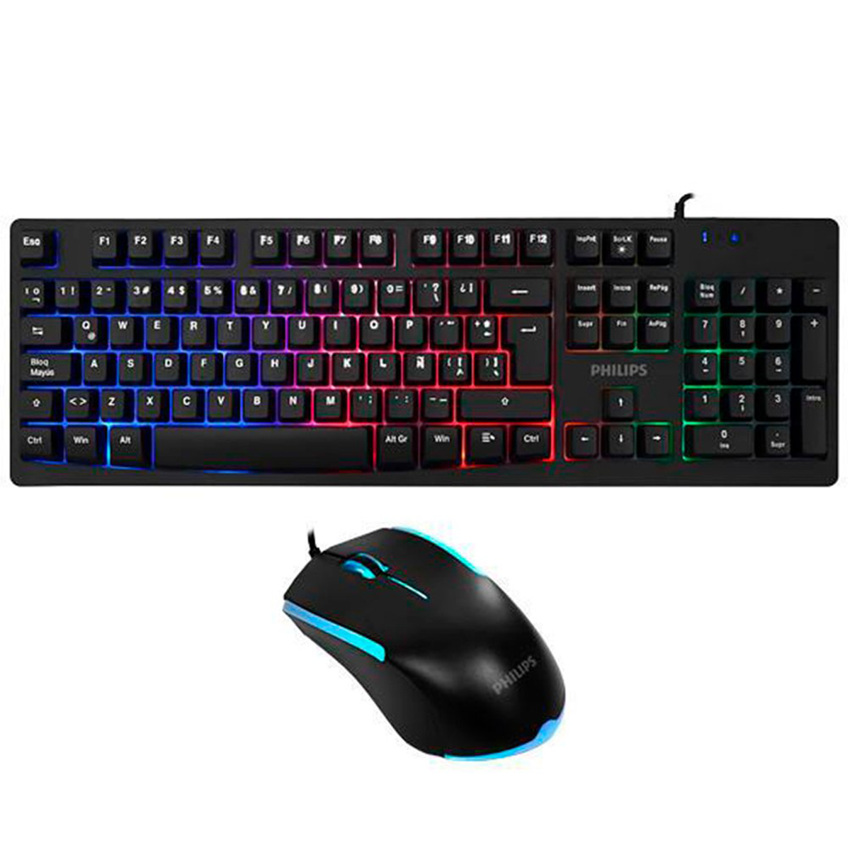 Combo Kit Gamer Teclado y Mouse Philips Iluminado C214bk Negro