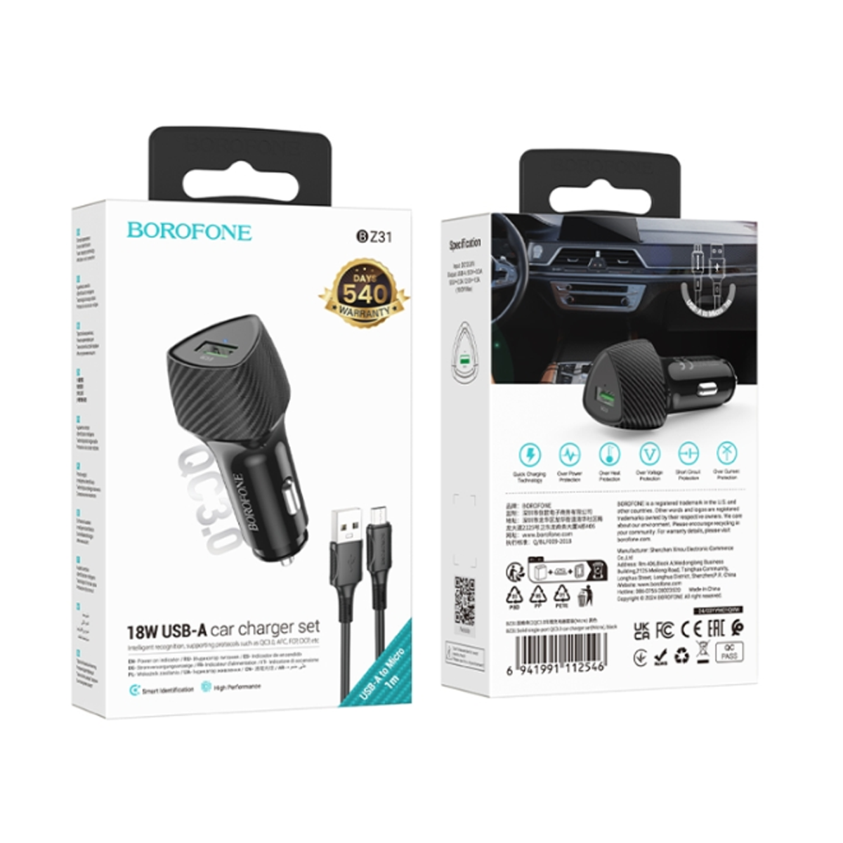 Cargador de Auto Borofone Bz31 Usb Q3.0 18w + Cable Tipo C – imagen 3