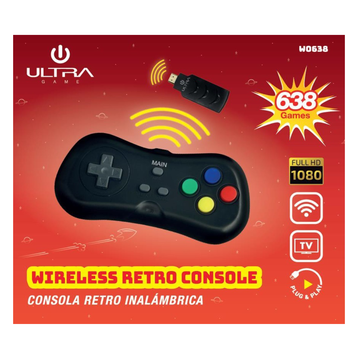 Consola Retro Stick Hdmi Inalámbrica 638 Juegos Negro – imagen 4