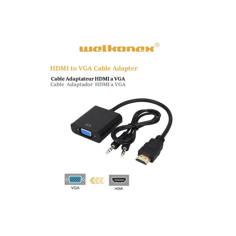 Adaptador Conversor Hdmi A Vga Welkonex Con Audio Negro – imagen 3