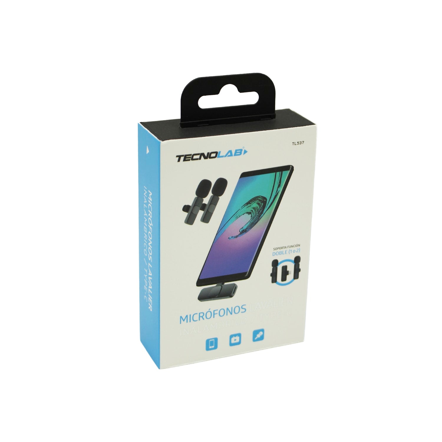 Microfono Lavalier Externo Tecnolab Dual Inalambrico Para Lightning Negro – imagen 2