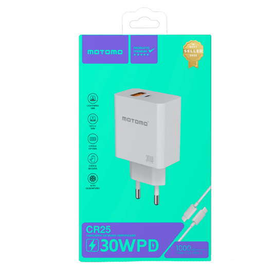 Cargador Rápido Motomo Cr25 30w + Cable Tipo C Blanco