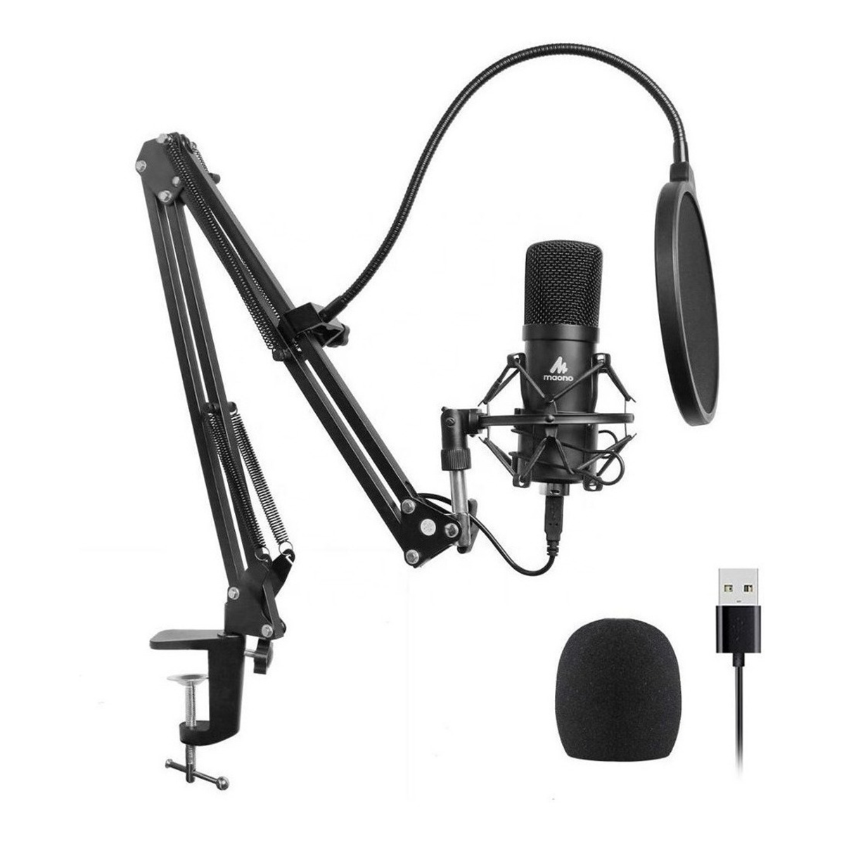 Kit Microfono Podcasting Usb Maono Au-a04 Con Brazo Negro