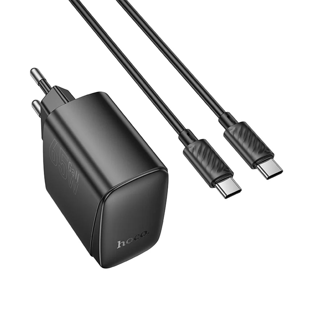 Cargador Carga Rapida Hoco Cs63a 65w + Cable Tipo C Negro