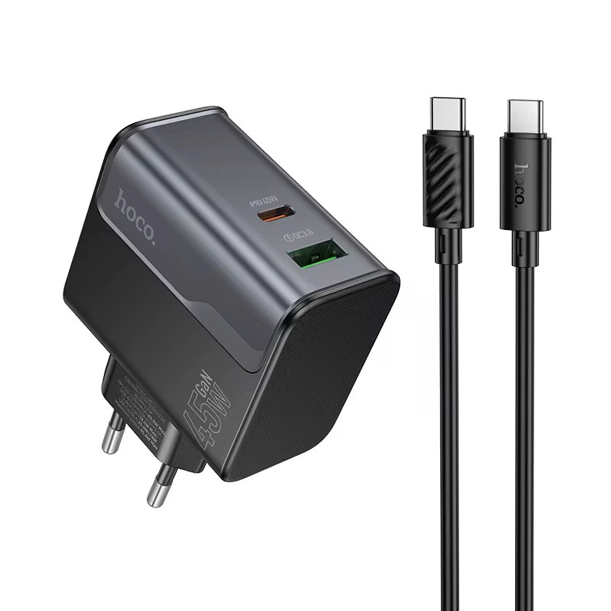 Cargador Carga Rapida Hoco Cs74a 45w + Tipo C Usb Negro