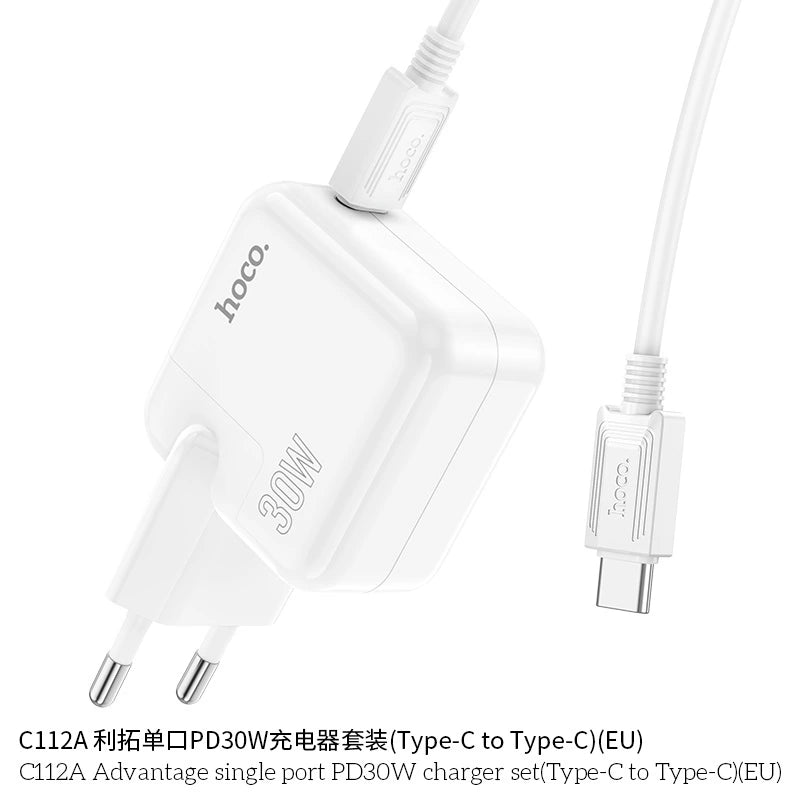 Cargador Hoco C112a 30w Carga Rapida + Cable Tipo C Blanco – imagen 3